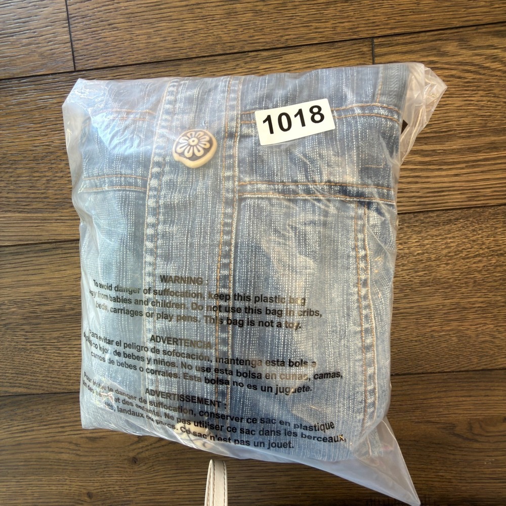 Shufa Blue Denim Striped Corduroy Studded Hooded Short Sleeve Jacket Size 42 - Picture 16 of 16